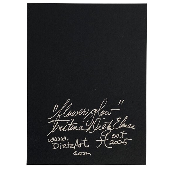 Flower Glow Original Iridescent Watercolor Painting 4x5in Black Frame Desk Art - Picture 5 of 6